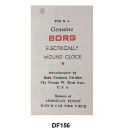ELECTRIC CLOCK INSTRUCTION TAG - 49-56 PASSENGER