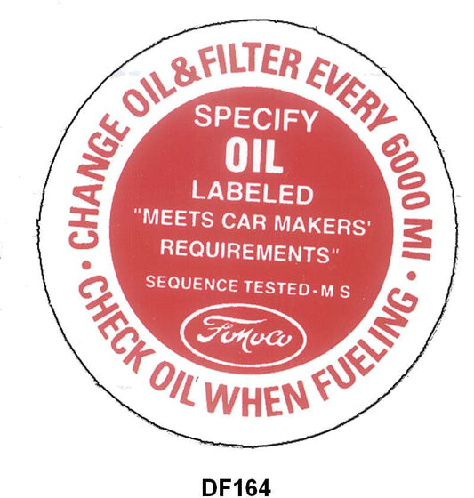 OIL FILLER CAP DECAL - 60-66 PASS, 60-66 F-100/F-350