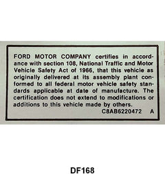 SAFETY ACT TRUNK DECAL - 68-69 ALL PASSENGER