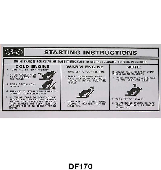 SUN VISOR STARTING INSTRUCTION SLEEVE - 66-71 ALL PASSENGER