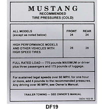 GLOVE BOX TIRE PRESSURE DECAL - 66 MUSTANG