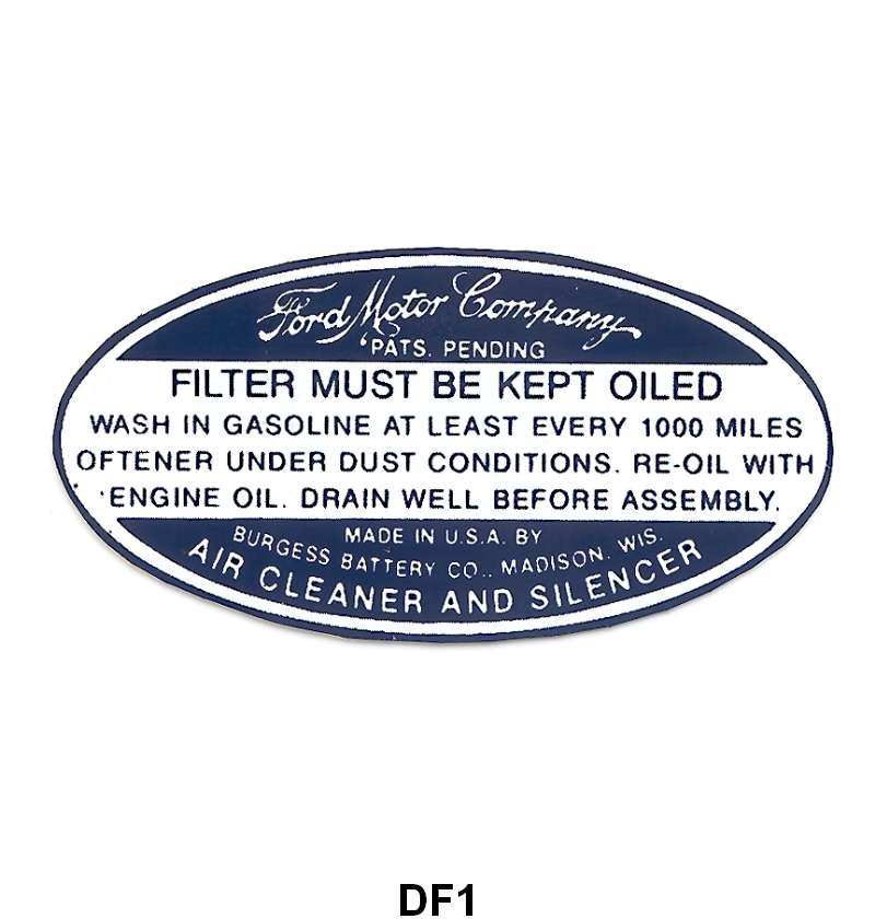 AIR CLEANER DECAL - 33-36 PASS/PICK UP, DRY TYPE