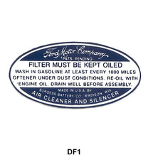 AIR CLEANER DECAL - 33-36 PASS/PICK UP, DRY TYPE