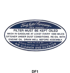 AIR CLEANER DECAL - 33-36 PASS/PICK UP, DRY TYPE