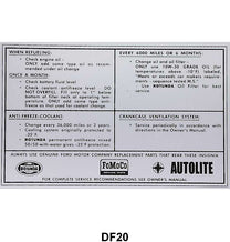 SERVICE SPECIFICATION DECAL - 65-66 ALL PASS, 65-66 F-100/F-350