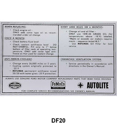 SERVICE SPECIFICATION DECAL - 65-66 ALL PASS, 65-66 F-100/F-350