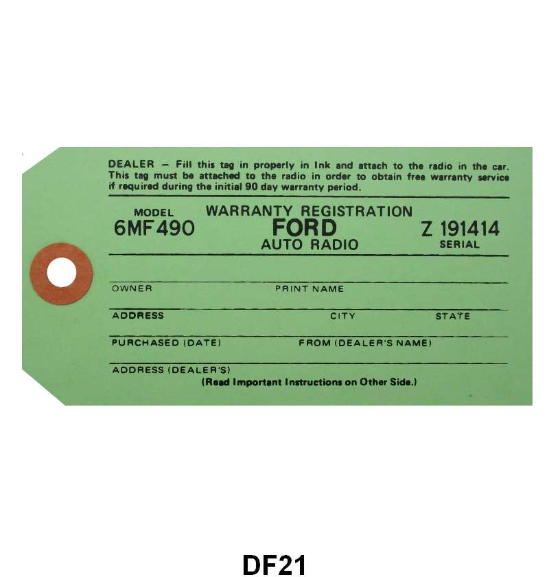 RADIO WARRANTY TAG - 40 PASS