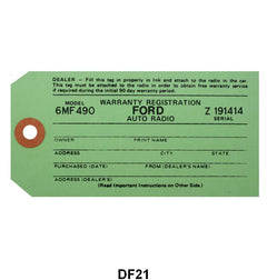RADIO WARRANTY TAG - 40 PASS
