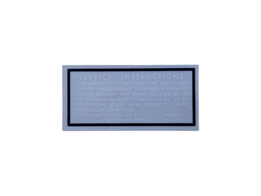 AIR CLEANER SERVICE INSTRUCTIONS DECAL - 54 PASS V8 SIDE, OIL BATH