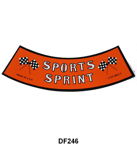 AIR CLEANER DECAL - 67-68 MUSTANG "SPORTS SPRINT" 6cyl