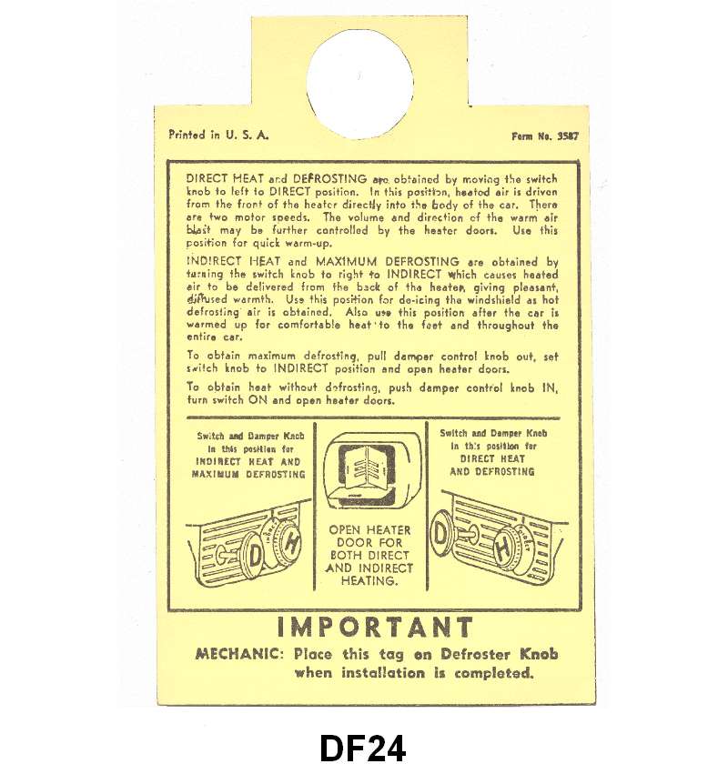 HEATER INSTRUCTION TAG - 46-48 PASSENGER