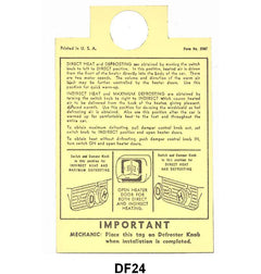 HEATER INSTRUCTION TAG - 46-48 PASSENGER