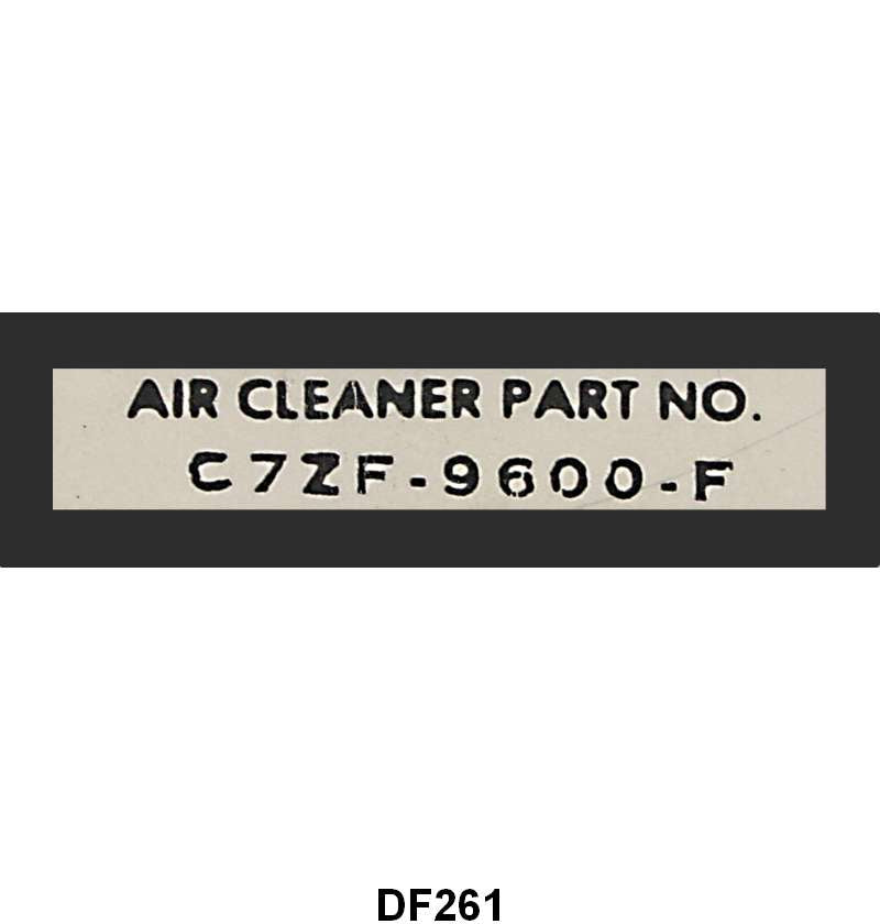 PART NUMBER DECAL - 67 MUSTANG AIR CLEANER NUMBER