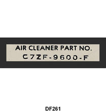 PART NUMBER DECAL - 67 MUSTANG AIR CLEANER NUMBER