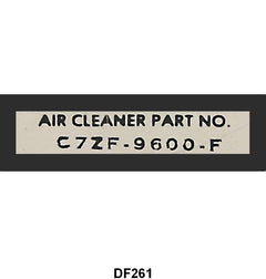 PART NUMBER DECAL - 67 MUSTANG AIR CLEANER NUMBER