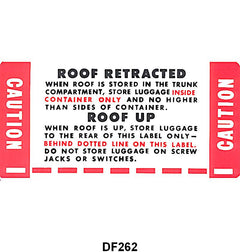 STOWAGE BOX INSTRUCTIONS DECAL - 57-59 RETRACTABLE