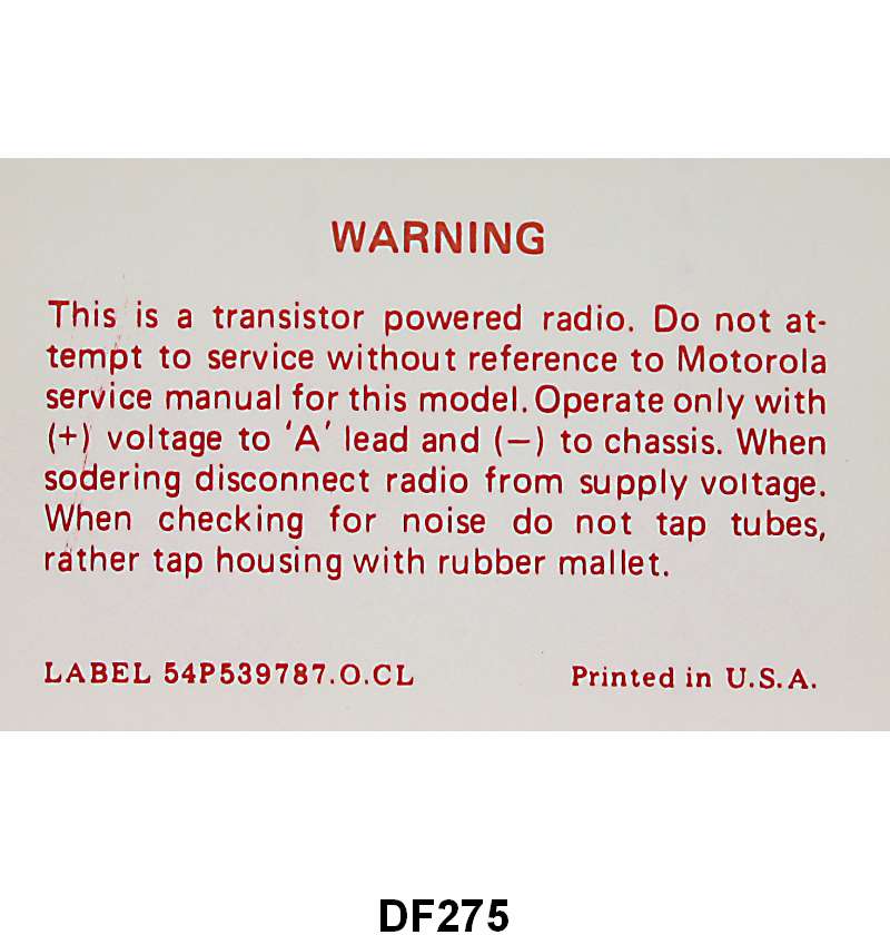 TRANSISTOR RADIO DECAL - 57-59 PASS, RANCHERO, T-BIRD