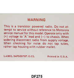 TRANSISTOR RADIO DECAL - 57-59 PASS, RANCHERO, T-BIRD