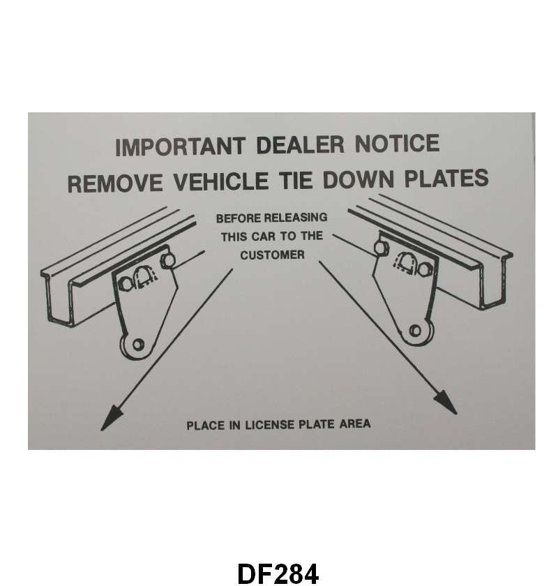 REAR GRAVEL PAN TIE DOWN DECAL - 64-70 MUSTANG