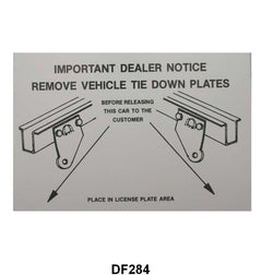 REAR GRAVEL PAN TIE DOWN DECAL - 64-70 MUSTANG