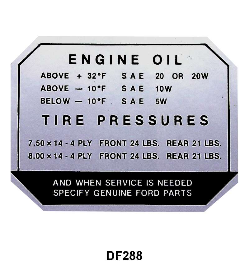 GLOVE BOX TIRE PRESSURE DECAL - 57-59 PASSENGER