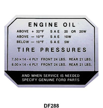 GLOVE BOX TIRE PRESSURE DECAL - 57-59 PASSENGER