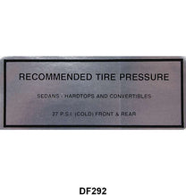 GLOVE BOX TIRE PRESSURE DECAL - 63-65 FALCON EXCEPT RANCHERO