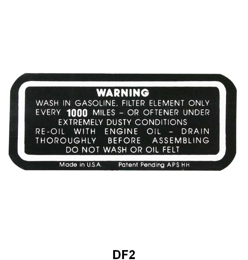 AIR CLEANER DECAL - 37-38 PASS/PICK UP, DRY TYPE
