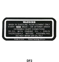 AIR CLEANER DECAL - 37-38 PASS/PICK UP, DRY TYPE