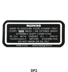 AIR CLEANER DECAL - 37-38 PASS/PICK UP, DRY TYPE