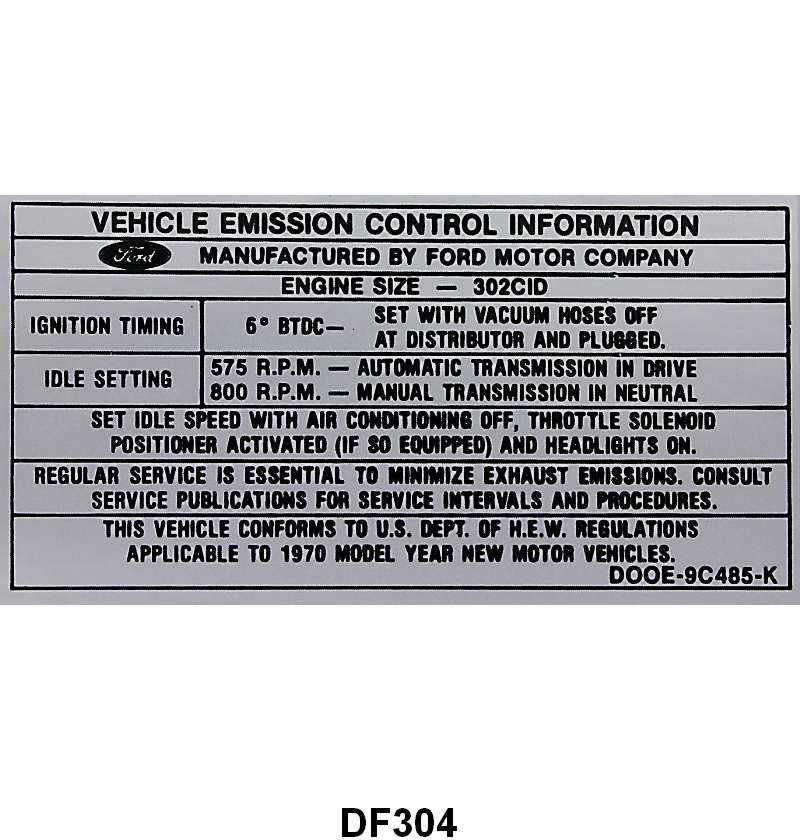 Engine Sticker 70 EMISSION DECAL - 70 PASSENGER 302-2V