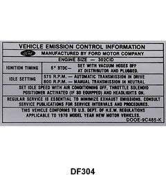 EMISSION DECAL - 70 MUST & 70 F-100 302-2V AFT 1-1-70