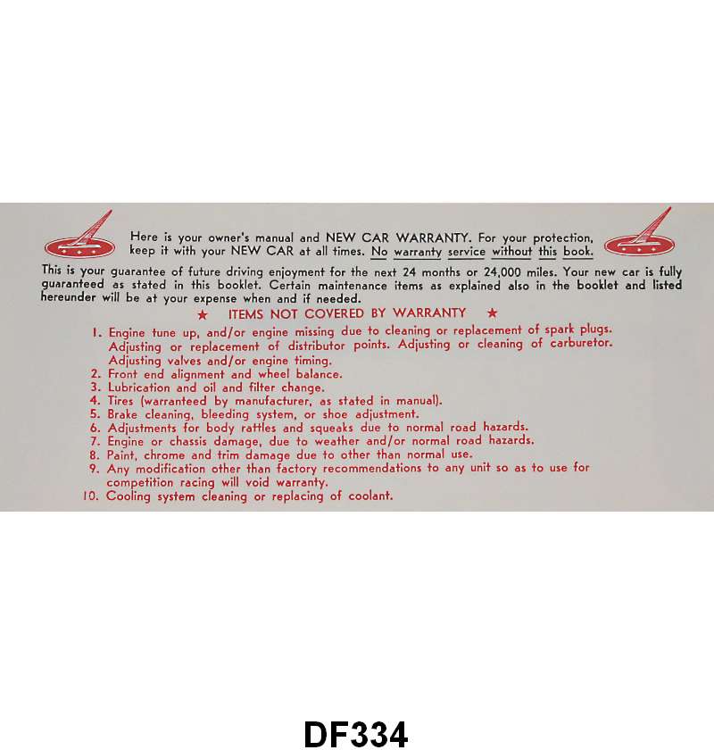 OWNERS MANUAL ENVELOPE - 63-66 FALCON/RANCHERO