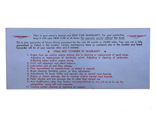 OWNERS MANUAL ENVELOPE - 59-60 T-BIRD & 63-66 T-BIRD