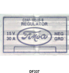 VOLTAGE REGULATOR DECAL - 62-63 FAIRLANE/FALCON, 62 F-100/F-350