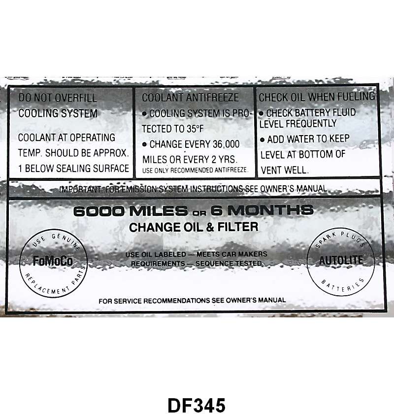 SERVICE SPECIFICATION DECAL - 64 ALL PASS, 64 F-100/F-350