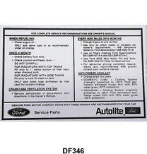 SERVICE SPECIFICATION DECAL - 70 ALL PASS, 70 F-100/F-350