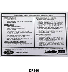 SERVICE SPECIFICATION DECAL - 70 ALL PASS, 70 F-100/F-350