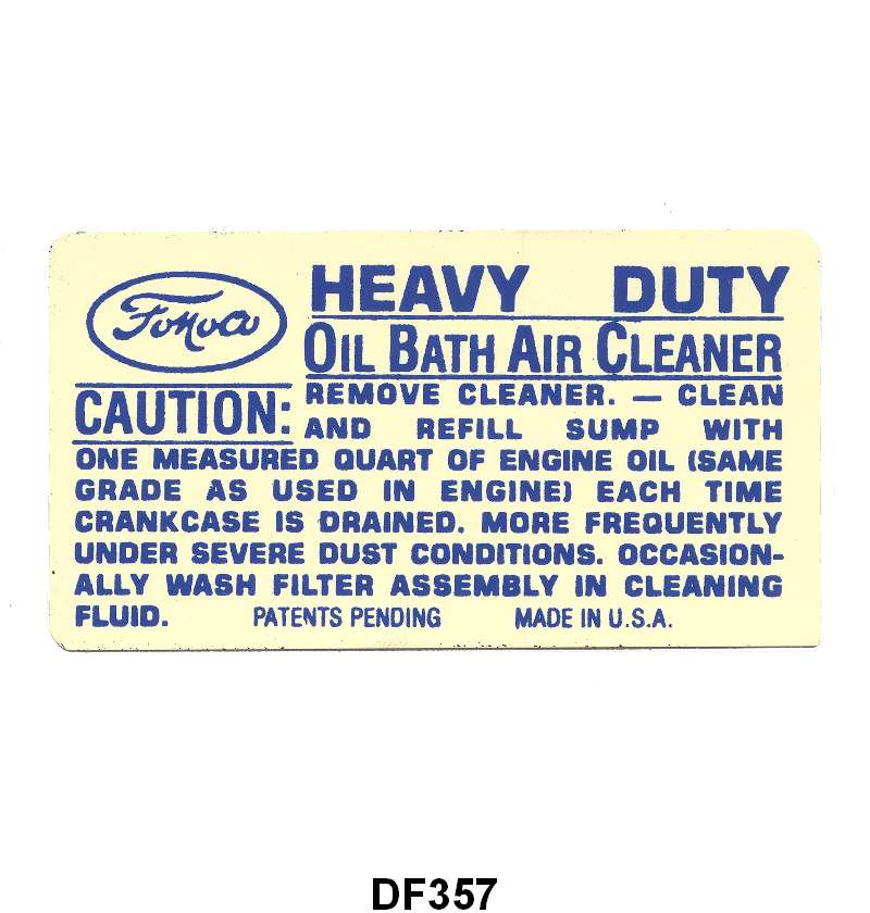 AIR CLEANER DECAL - 48-51 F-1/F-3, OIL BATH