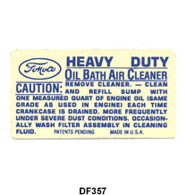 AIR CLEANER DECAL - 48-51 F-1/F-3, OIL BATH