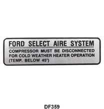 AIR CONDITION SERVICE GLOVE BOX DECAL - 55 PASSENGER