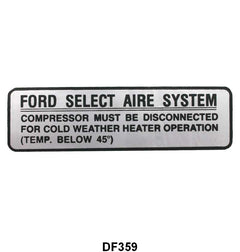 AIR CONDITION SERVICE GLOVE BOX DECAL - 55 PASSENGER