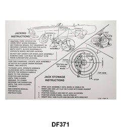 JACK INSTRUCTION/SPARE TIRE DECAL - EARLY 67 MUSTANG