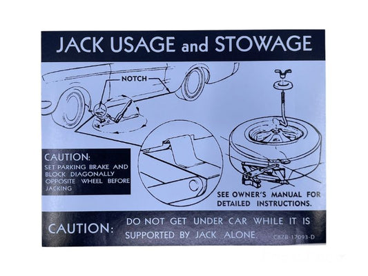 JACK INSTRUCTION/SPARE TIRE DECAL - 68 MUSTANG WITH STYLE WHEEL