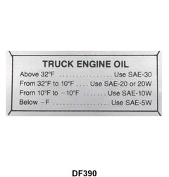 GLOVE BOX ENGINE OIL DECAL - 55-56 F-100/F-350