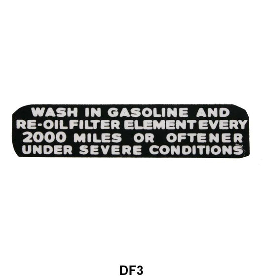 OIL FILLER CAP DECAL - 35-36 PASS/PICKUP, SCOOP TYPE