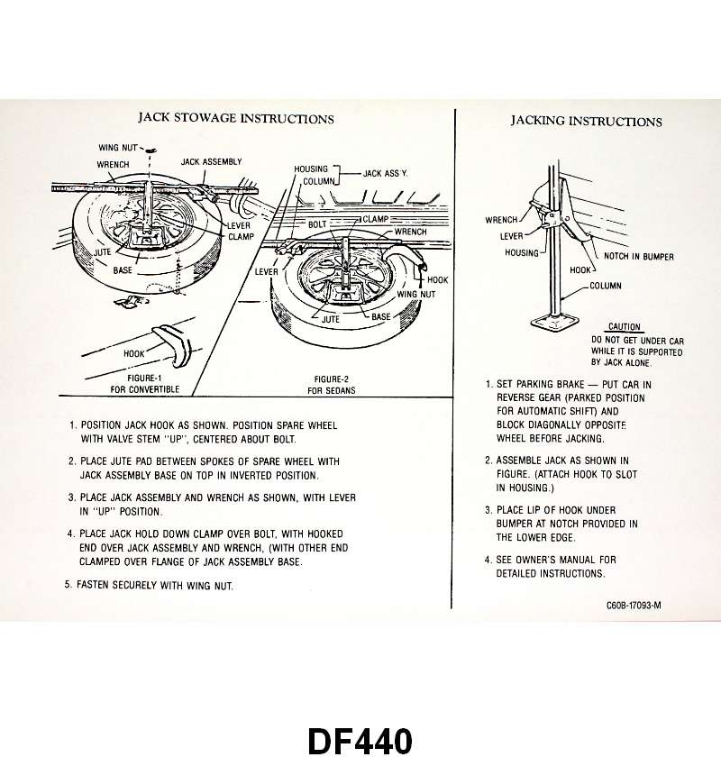 JACK INSTRUCTION/SPARE TIRE DECAL - 66-67 FAIRLANE EX CONV/WAGON, STYLE WHEEL