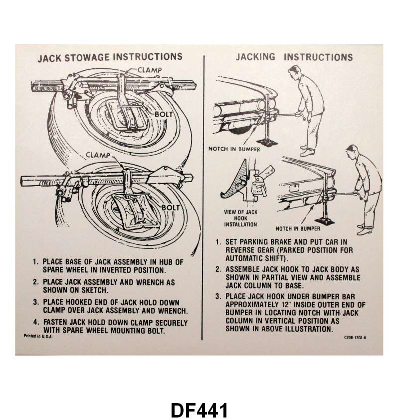 JACK INSTRUCTION/SPARE TIRE DECAL - 62-63 FAIRLANE EXCEPT WAGON