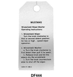 WINDSHIELD WIPER SWITCH AND WASHER TAG - 66 MUSTANG