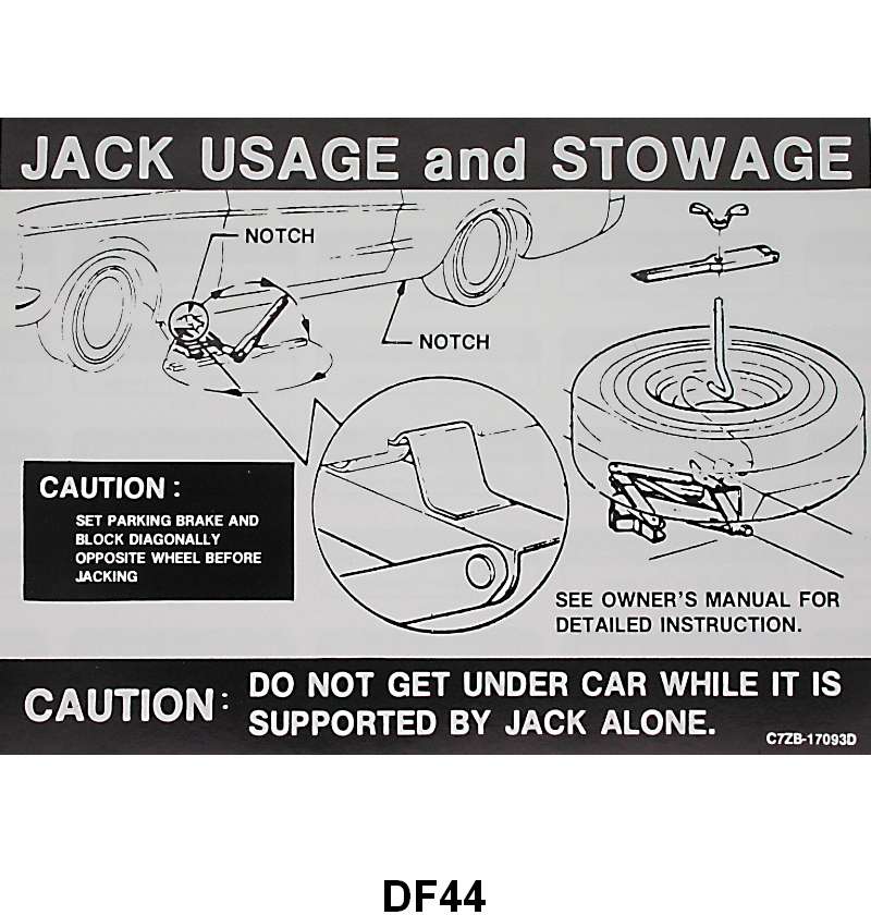 JACK INSTRUCTION/SPARE TIRE DECAL - LATE 67-68 MUSTANG